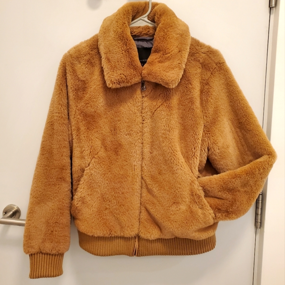 S Faux Fur Bomber Jacket in Camel Color - Banana Republic